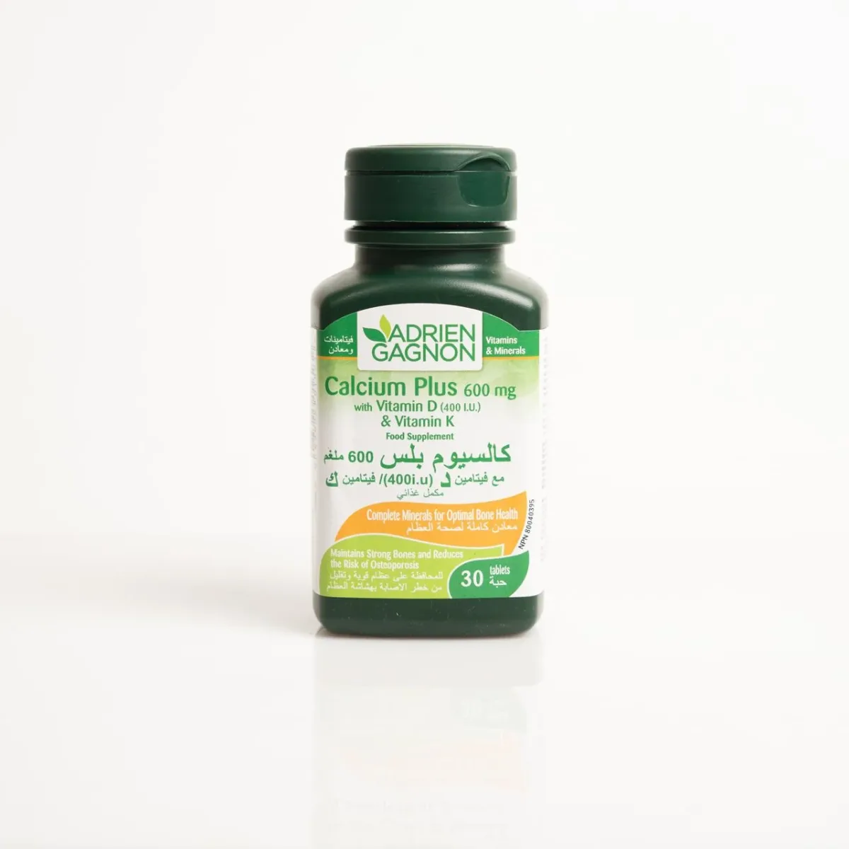 أقراص Adrien Gagnon Calcium Plus 600 mg مع D وK — صورة 1
