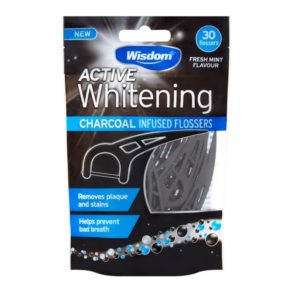 خيوط أسنان Wisdom Active Whitening Charcoal – 30 قطعة — صورة 1